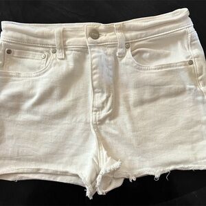 PINK (Victorias Secret) cropped frayed white jean shorts